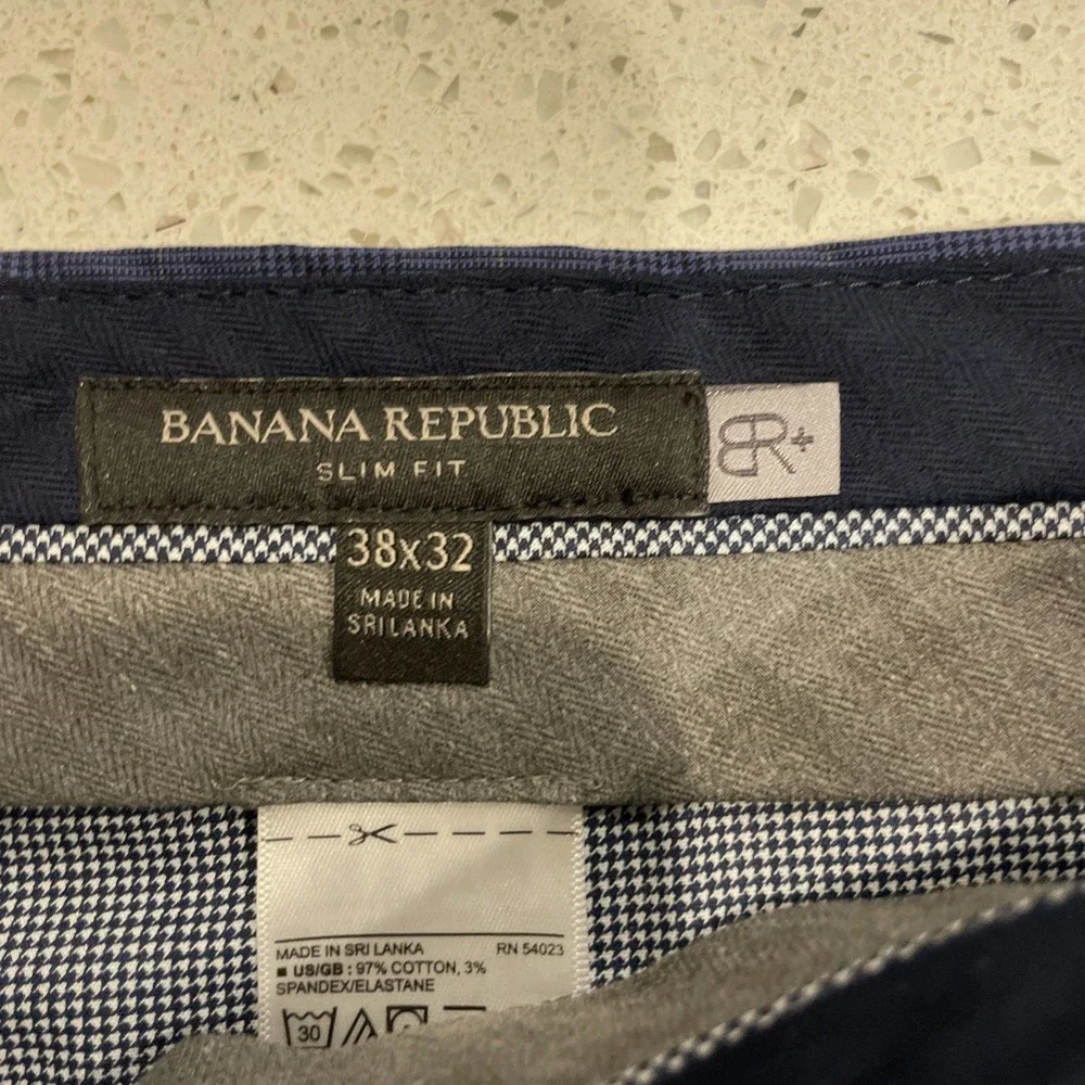 NWT Banana Republic Pants Mens 38x32 Slim Fit Non Iron Stretch Blue Check